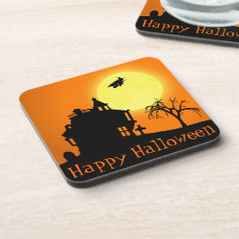 Posavasos Feliz paisaje de la silueta de Halloween