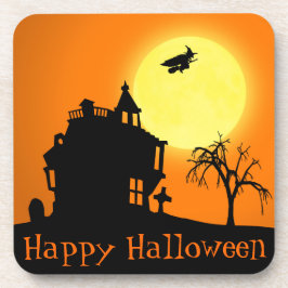 Posavasos Feliz paisaje de la silueta de Halloween