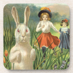 Posavasos Feliz Pascua Conejo de Pascua Vintage y Niños