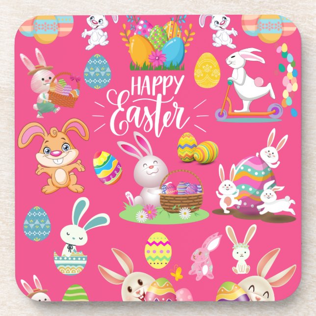 Posavasos Feliz Pascua, Divertidos Deseos De Los Conejitos Y (Frente)