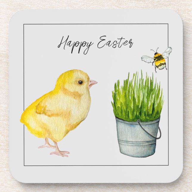 Posavasos Feliz Pascua, linda chica y abejorro (Frente)