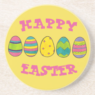 Posavasos Feliz Pascua Pintada Huevos Huevos Rosa Amarillo