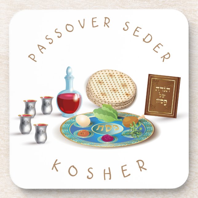 Posavasos Feliz Passover Seder Plate Kosher Pesach (Frente)