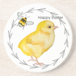 Posavasos Feliz pollo de Pascua y flores de primavera