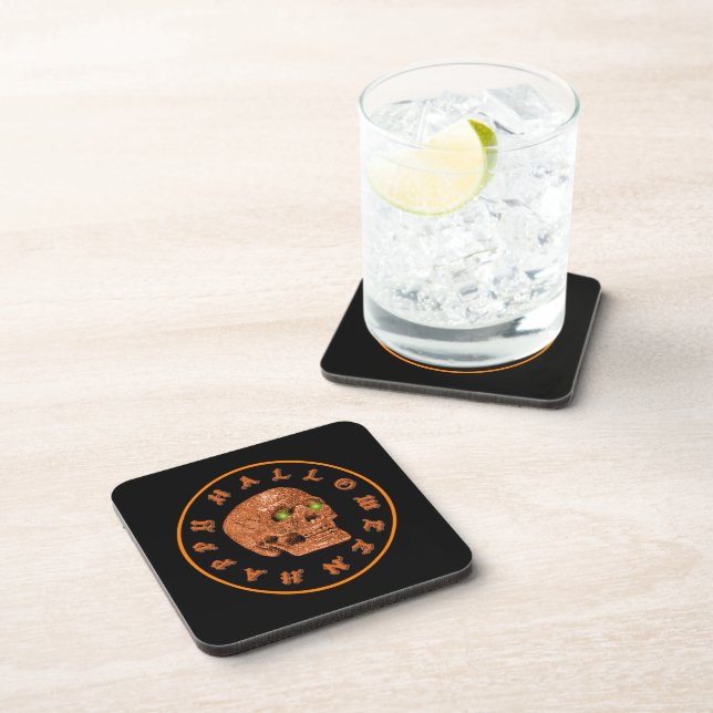 Posavasos Feliz Purpurina de Halloween Skull Black Coasters (Lado Derecho)