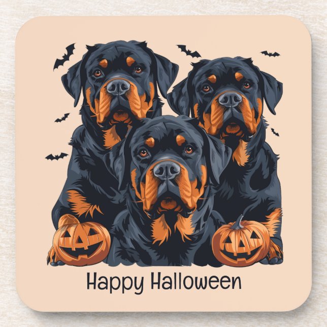 Posavasos Feliz Rottweiler de Halloween perros Jack O Lanter (Frente)