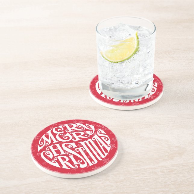 Posavasos Feliz tipografía navideña saludos alegres (Lado)