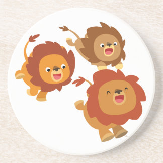 Posavasos Feliz trío de montaña rusa de leones Personalizado