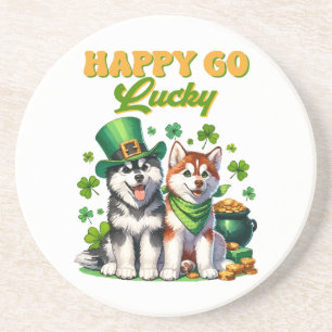 Posavasos Feliz y Afortunado Husky Lindo Día de San Patricio