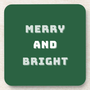 Posavasos Feliz y brillante, arte verde Navidad, feriado
