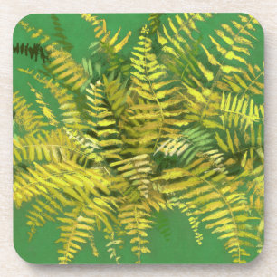 Posavasos Fern, frondas, florido, verde dorado verde vegetac
