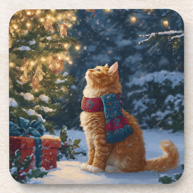 Posavasos Festive Orange Cat Hard Plastic Coaster Set (Frente)