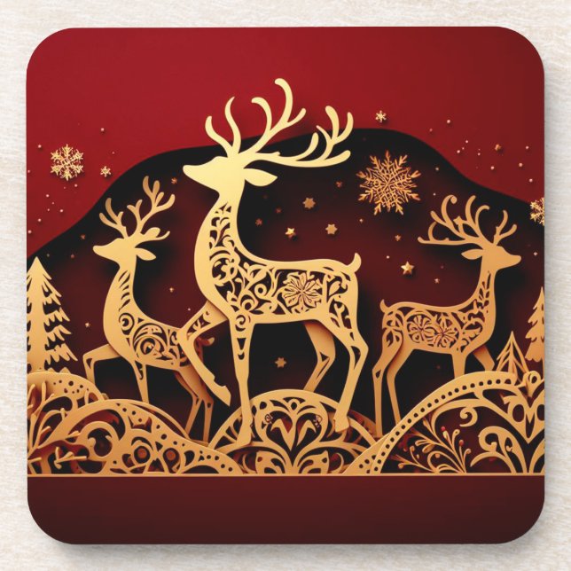 Posavasos Festive Winter Reindeer – Ornate Forest (Frente)