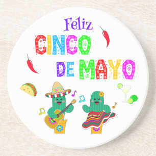 Posavasos Festividad colorida Cinco de Mayo 2025 Cactus de b
