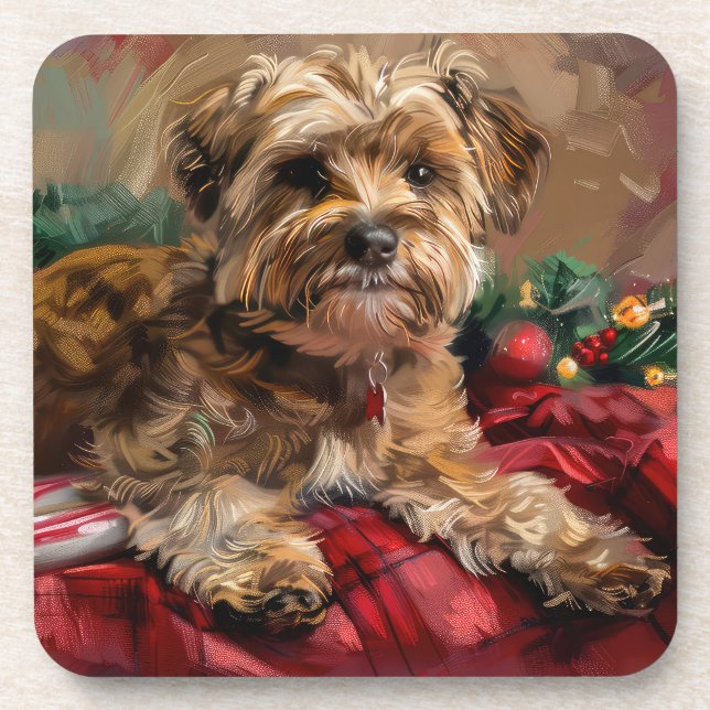 Posavasos Festividad de Navidades de perro de Yorkipoo (Frente)