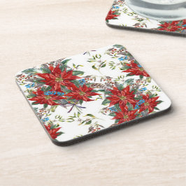 Posavasos Festividad Rich Red Poinsettia flor Coaster
