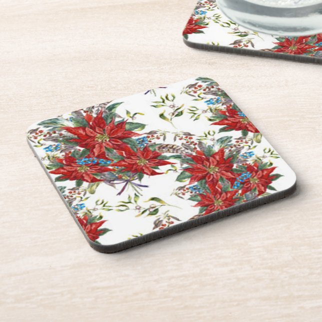 Posavasos Festividad Rich Red Poinsettia flor Coaster (Lado Izquierdo)