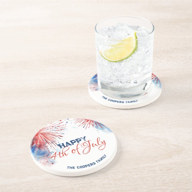 Posavasos Festividades de fuegos artificiales Feliz 4 de Jul (Lado)