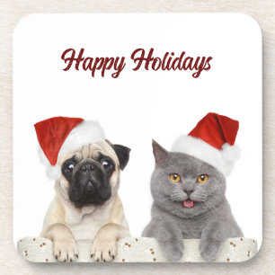 Posavasos Festividades navideñas de Cat and Dog Merry