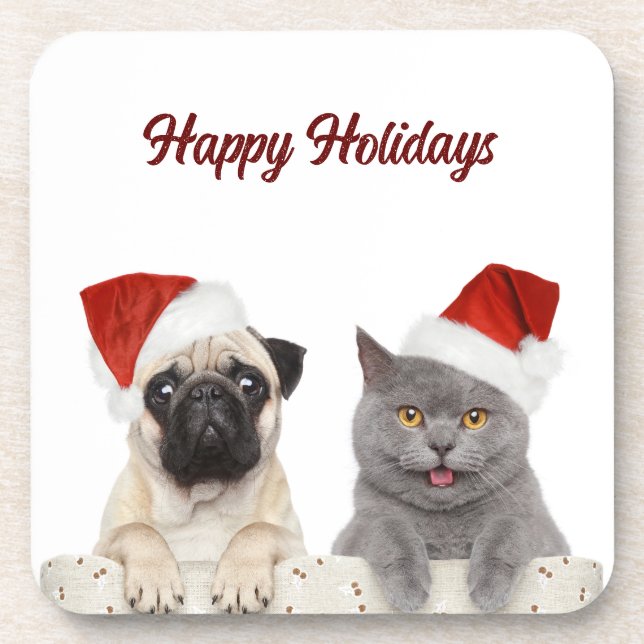 Posavasos Festividades navideñas de Cat and Dog Merry (Frente)