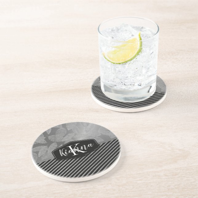 Posavasos Feteres plateados con rayas plateadas Monograma (Lado)