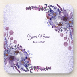 Posavasos Fiesta de Boda con Purpurina Floral Azul Rosa