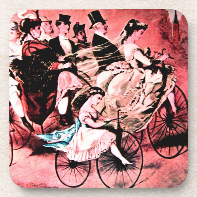 POSAVASOS FIESTA DE BODA DE BICICLETA ROJA AZUL NEGRO (Frente)