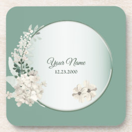 Posavasos Fiesta de Boda Geométrica Verde Floral Jazmín
