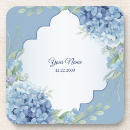 Posavasos Fiesta de Boda Marco de Hojas Verdes Florales Azul