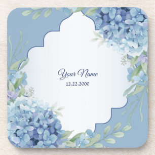 Posavasos Fiesta de Boda Marco de Hojas Verdes Florales Azul