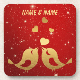 Posavasos Fiesta de Boda Pájaro Elegante Corazón Dorado Rojo