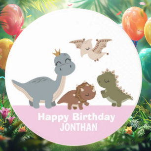 Posavasos Fiesta de cumpleaños de los dinosaurios rosados de