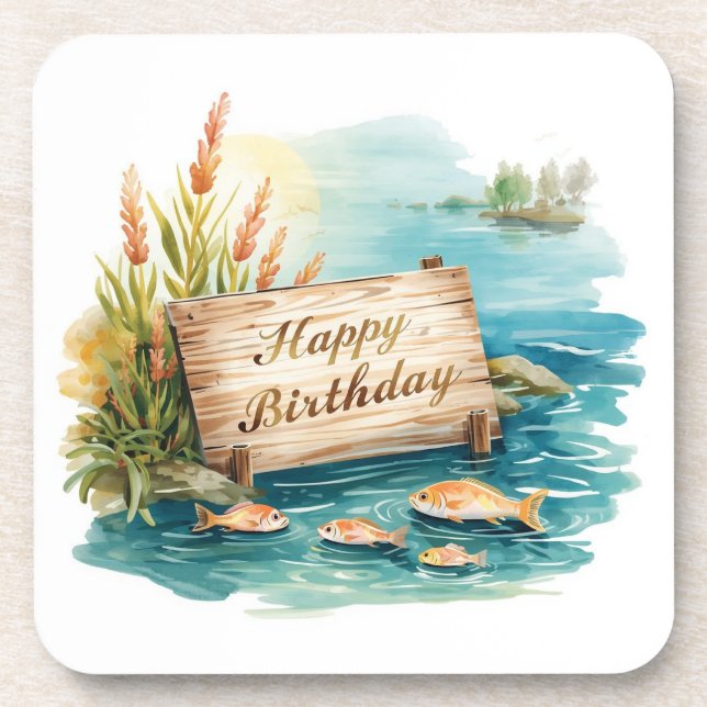 Posavasos Fiesta de cumpleaños de pesca para pescadores (Frente)