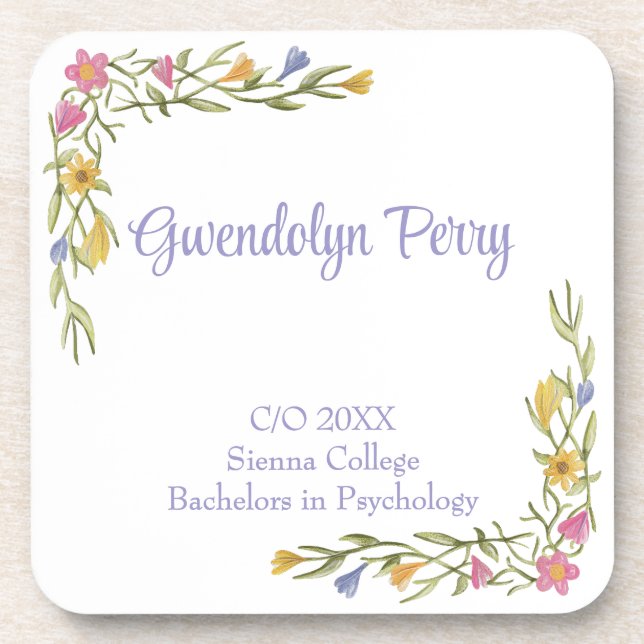 Posavasos Fiesta de Graduación Universitaria Boho Floral Plá (Frente)