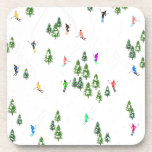 Posavasos Fiesta de Ilustracion de esquí alpino Freeride<br><div class="desc">Diseño de patrones de esquí con temática invernal de Guay con esquiadores esquiando por las pistas de esquí alpino entre los abetos cubiertos de nieve en los alpes. Los esquiadores Freeride llevan coloridos trajes de esquí retro vintage, esquiando cuesta abajo con esquís sobre un paisaje montañoso blanco y nevado. Maravilloso...</div>