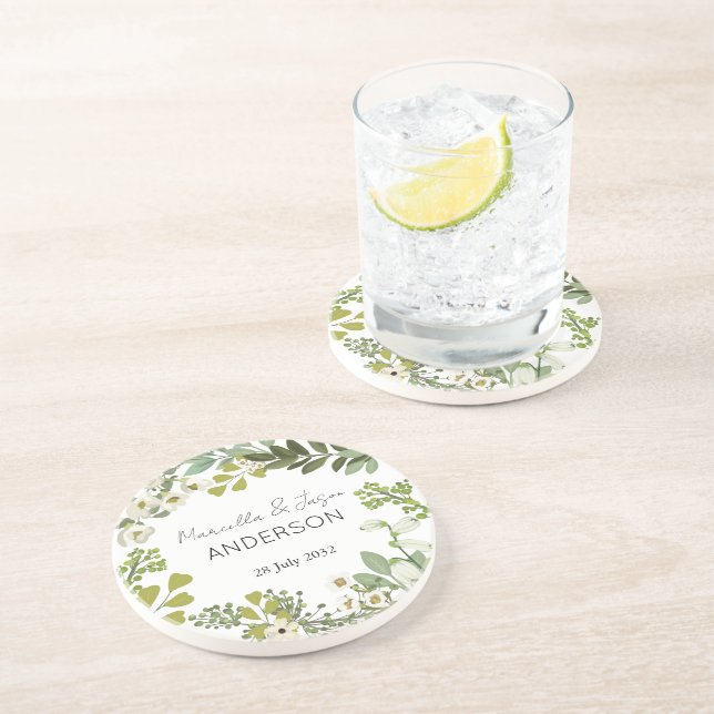 Posavasos Fiesta de la Boda Wreath del Foliage de los Jardín (Lado)