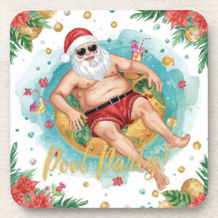 Posavasos Fiesta de Navidad en la Piscina con Santa Claus