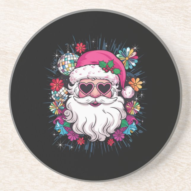 Posavasos Fiesta divertida de navidad en disco rosa Santa Na (Frente)