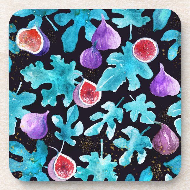 Posavasos Figuetes acuarelas modernos Frutos en negro (Frente)