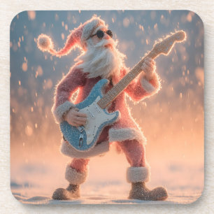 Posavasos Figura de Santa Claus tocando una guitarra eléctri