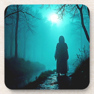 Posavasos Figura fantasma en el diseño de bosques embrujados