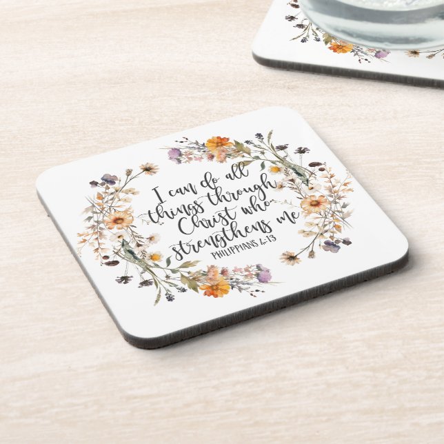 Posavasos Filipinas 4:13 Biblia Escritura Verse Floral Boho (Lado Izquierdo)