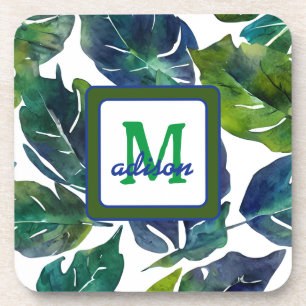 Posavasos Filódromo verde y azul monogramado