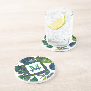 Posavasos Filódromo verde y azul monogramado