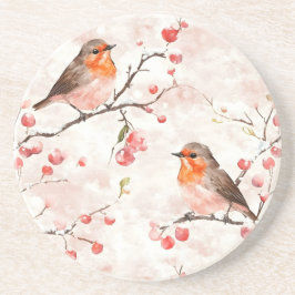 Posavasos Finca acuática en un nevado árbol de invierno y ba