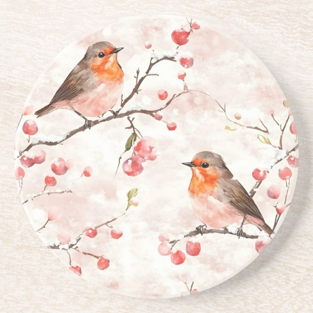 Posavasos Finca acuática en un nevado árbol de invierno y ba (Frente)