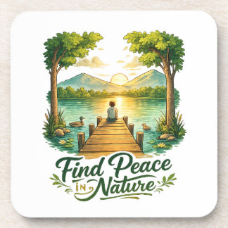 Posavasos Find Peace in Nature Sunset Lake Scenic Art Coaste