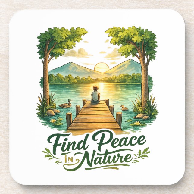 Posavasos Find Peace in Nature Sunset Lake Scenic Art Coaste (Frente)