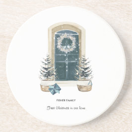 Posavasos First Christmas In Our Home Watercolor Sage Green