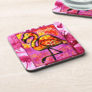 Posavasos Flamenco de pájaro abstracto caprichoso personaliz